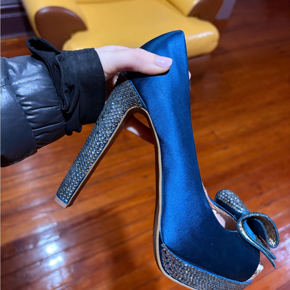 Vince Camuto Blue Satin Heels with Rhinestones